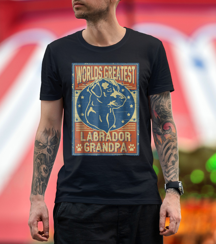 Worlds Greatest Labrador Grandpa Retro Dog Paw Stars T-Shirt