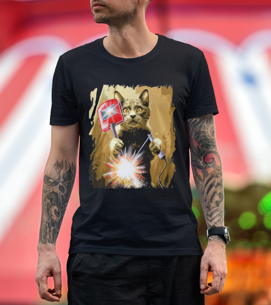Welder Funny Cat Welding Mask Explosive Humor T-Shirt