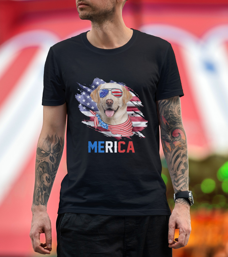 Labrador Merica USA Flag Sunglasses and Bandana 4th of July T-Shirt