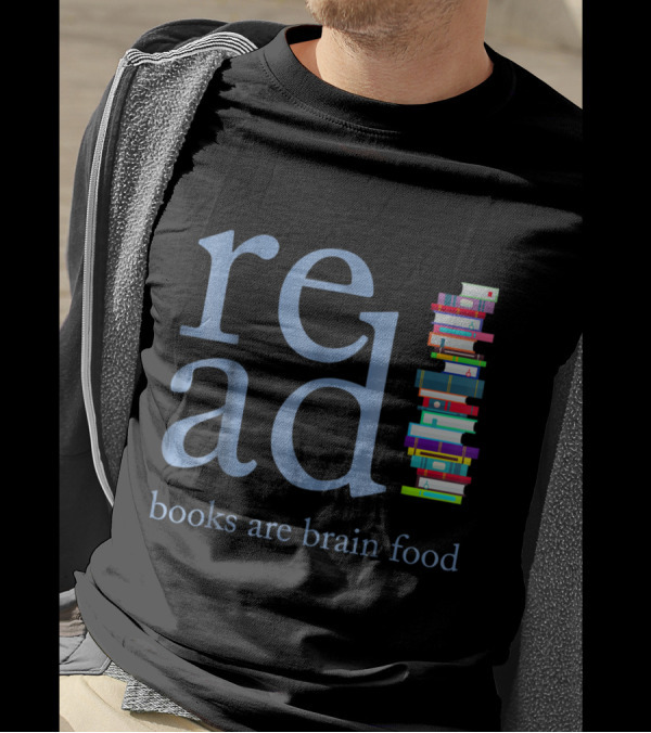 Read Books Are Brain Food Colorful Stacked Books Typography T-Shirt