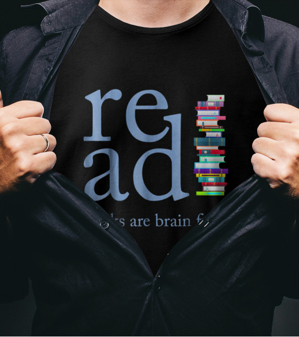 Read Books Are Brain Food Colorful Stacked Books Typography T-Shirt