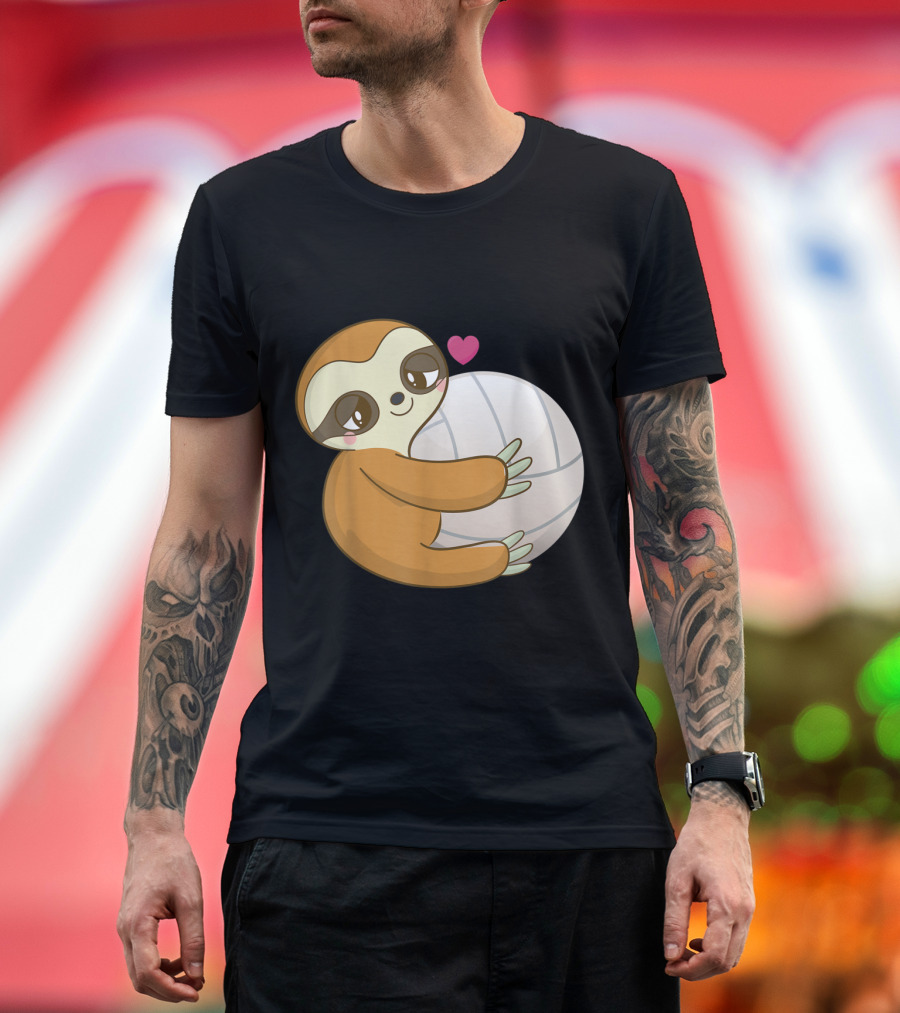 Sloth Hugging Volleyball Heart Cute Just Girl Who Loves Volleyball T-Shirt
