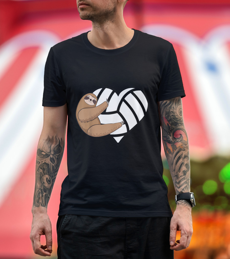 Sloth Hugging Volleyball Heart T-Shirt