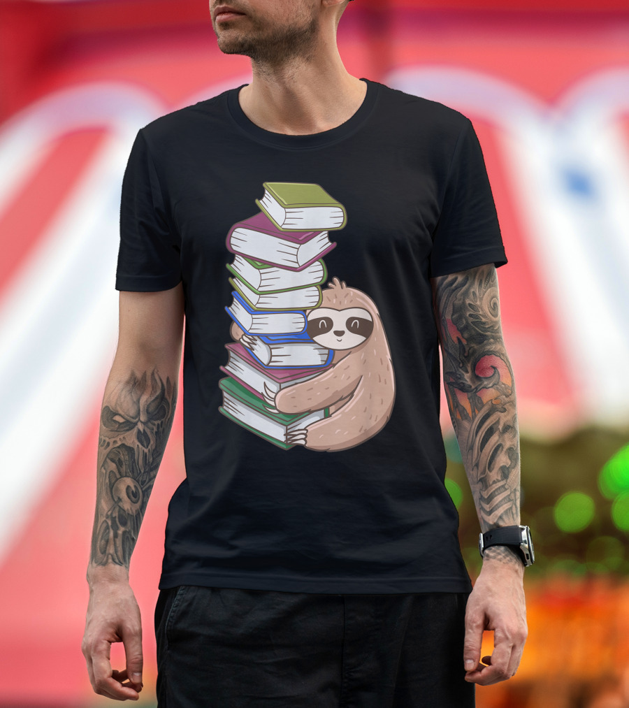 Sloth Hugging Stack of Books Librarian Concept T-Shirt