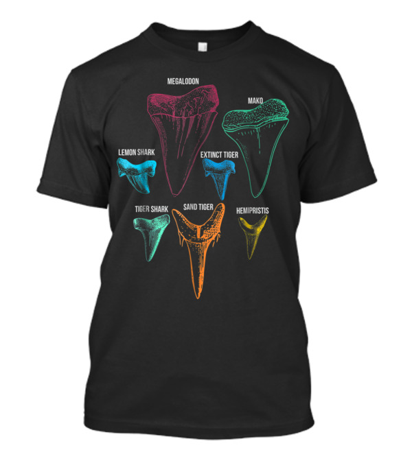 Megalodon Mako Lemon Extinct Tiger Shark Sand Tiger Hemipristis Tooth Hunting Key T-Shirt