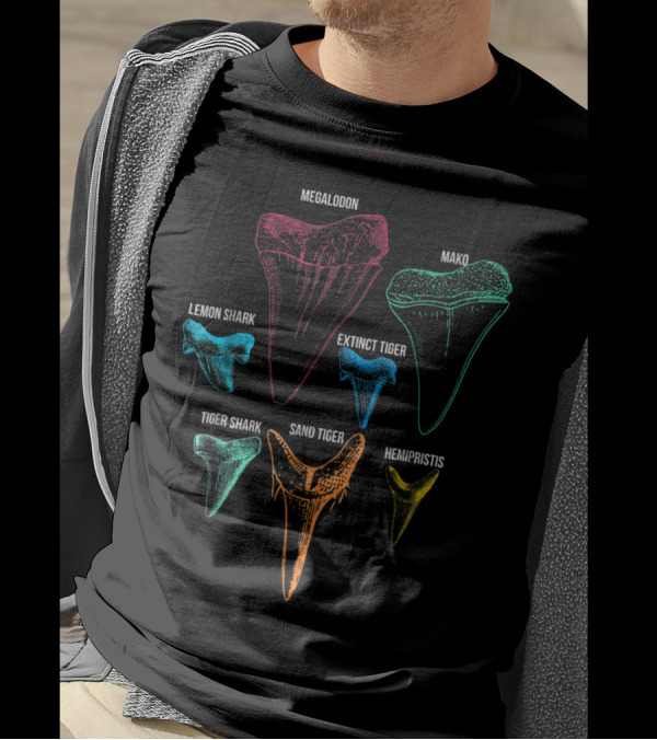 Megalodon Mako Lemon Extinct Tiger Shark Sand Tiger Hemipristis Tooth Hunting Key T-Shirt