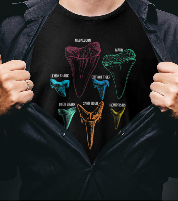 Megalodon Mako Lemon Extinct Tiger Shark Sand Tiger Hemipristis Tooth Hunting Key T-Shirt