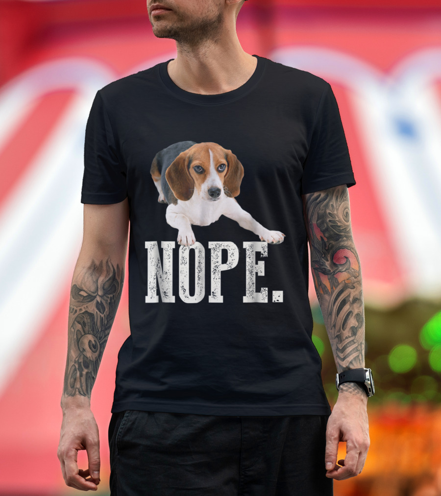 Nope Beagle Lying Down with Lazy Expression T-Shirt