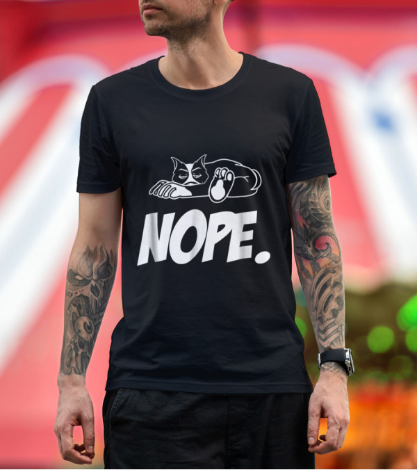 Premium T-Shirt: Nope Lazy Pitbull Graphic Illustration with Relaxed Dog Motif T-Shirt Nope Lazy Pitbull Graphic Illustration with Relaxed Dog Motif T-Shirt