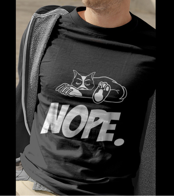 Nope Lazy Pitbull Graphic Illustration With Relaxed Dog Motif T-Shirt
