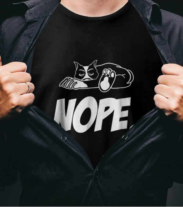 Nope Lazy Pitbull Graphic Illustration With Relaxed Dog Motif T-Shirt