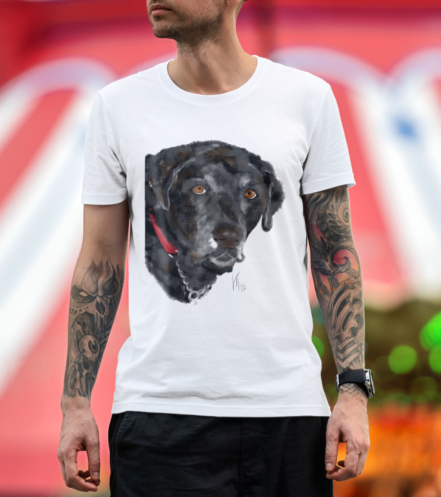 Kind Gentle Agile Black Lab Labrador Retriever Portrait with Red Collar T-Shirt