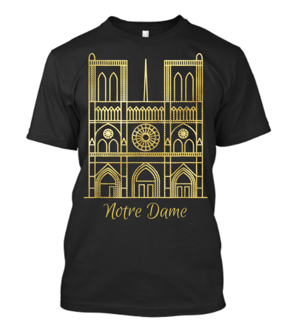 Notre Dame De Paris Historic Cathedral Gold Outline T-Shirt