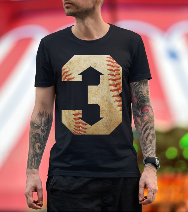 Three Up Three Down Baseball 3 Up Number 3 With Arrows On Baseball Texture T-Shirt