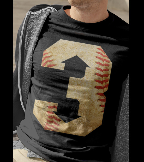 Three Up Three Down Baseball 3 Up Number 3 With Arrows On Baseball Texture T-Shirt