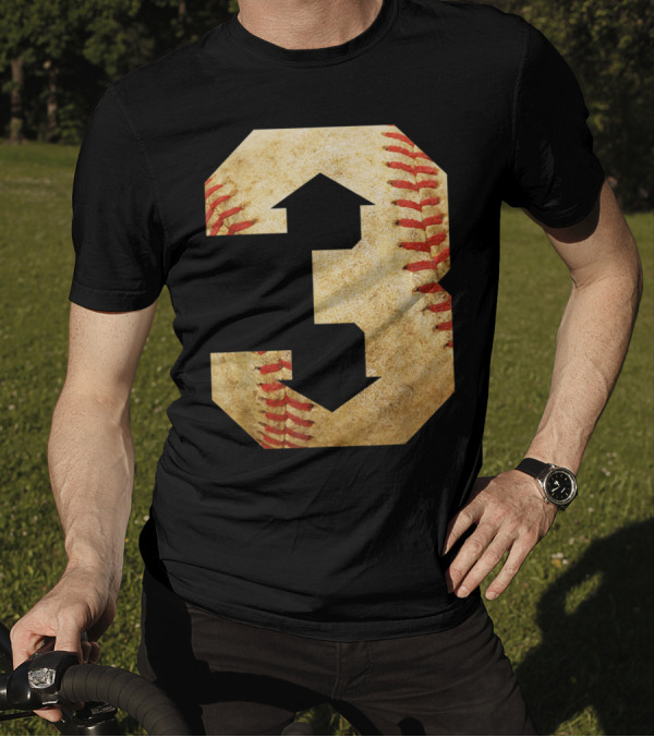 Three Up Three Down Baseball 3 Up Number 3 With Arrows On Baseball Texture T-Shirt