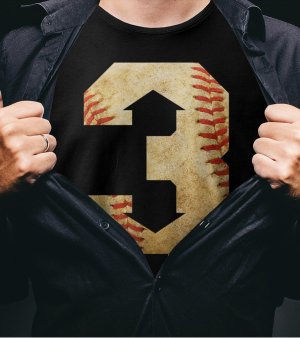 Three Up Three Down Baseball 3 Up Number 3 With Arrows On Baseball Texture T-Shirt