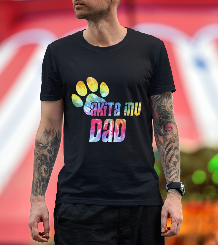 Akita Inu Dad Tie Dye Paw Print Dog Lovers Father T-Shirt