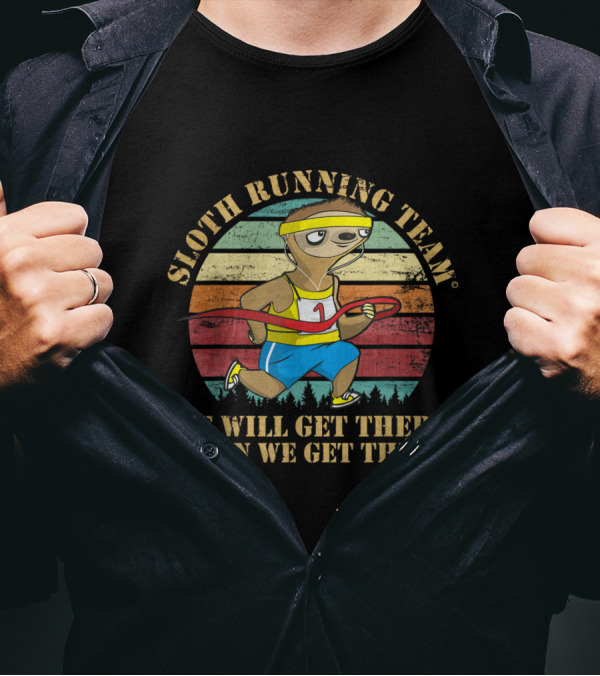 Sloth Running Team We Will Get There When We Get There Retro Stripes Racer T-Shirt
