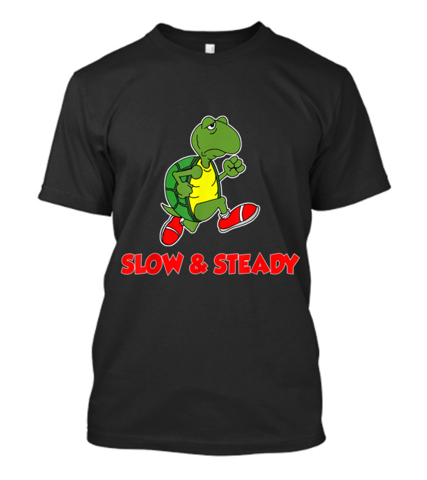 Slow And Steady Runner Funny Turtle Cartoon In Red Sneakers T-Shirt
