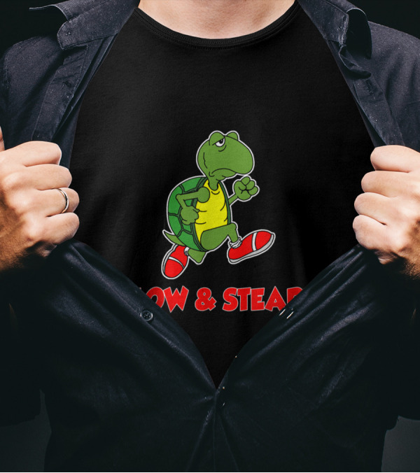 Slow And Steady Runner Funny Turtle Cartoon In Red Sneakers T-Shirt