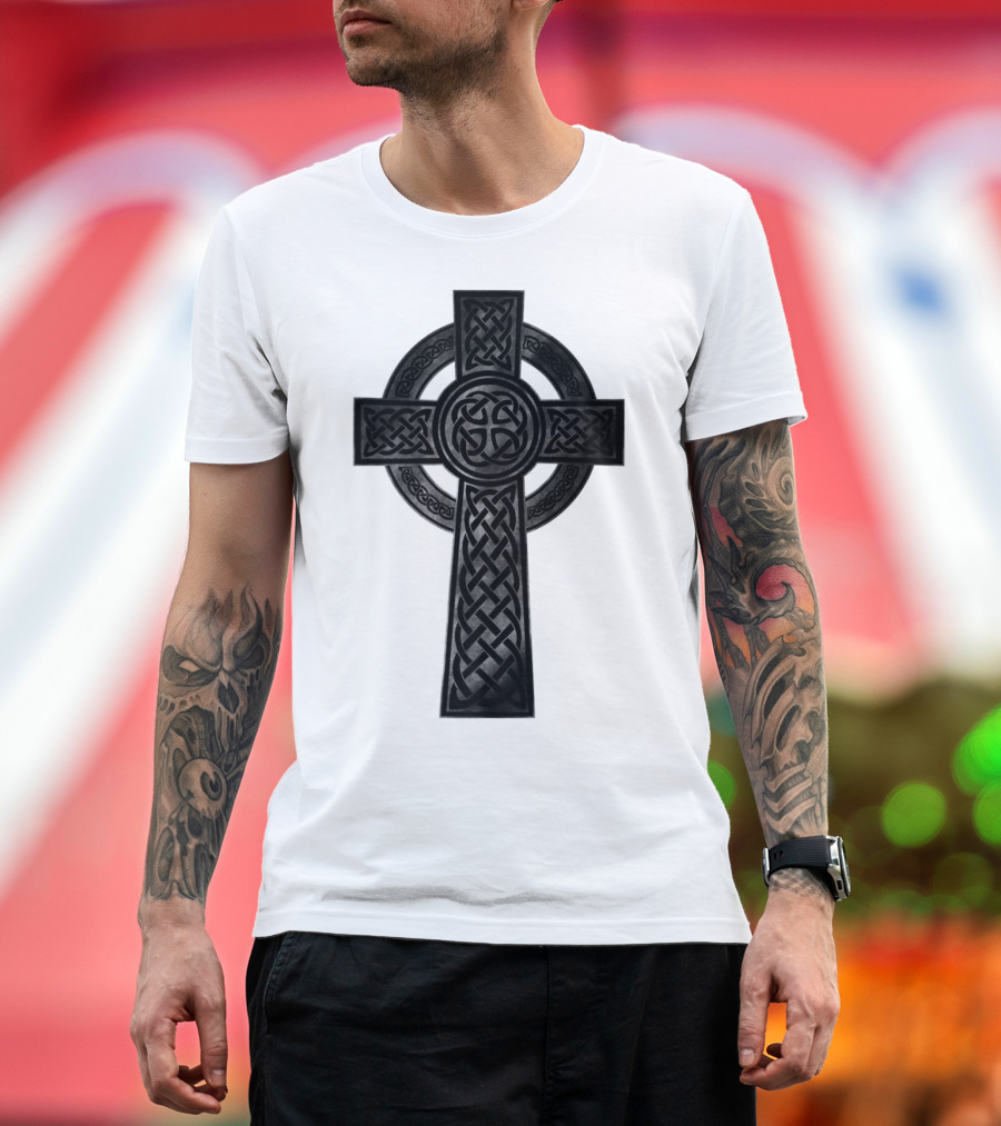 Old Irish Celtic Knotwork Symbol Cross T-Shirt