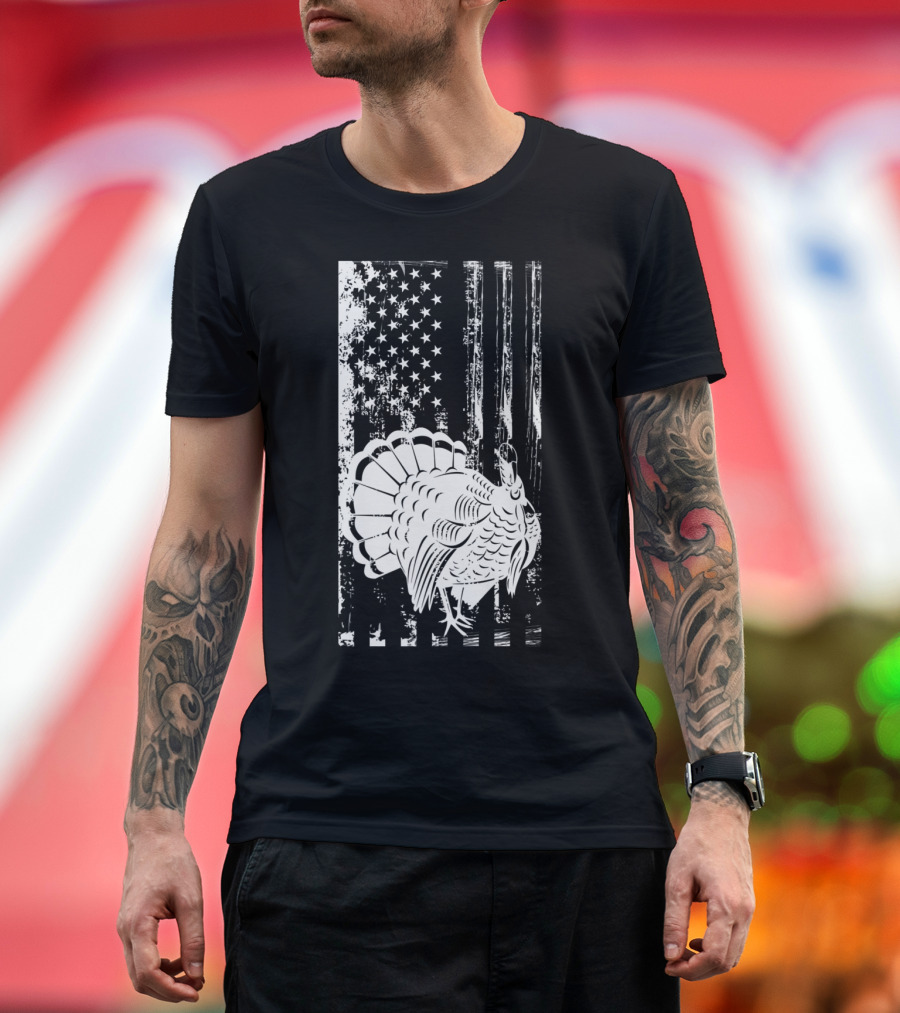 Turkey Hunting American Flag Style Rustic T-Shirt
