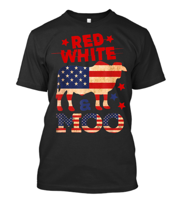 Red White And Moo American Flag Cow 4th Of July T-Shirt