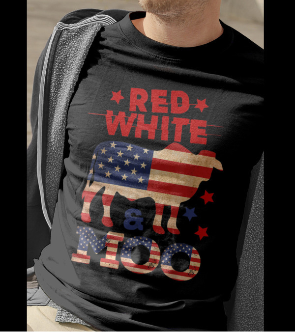 Red White And Moo American Flag Cow 4th Of July T-Shirt