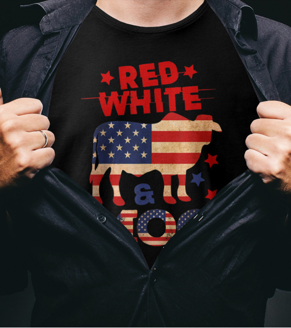Red White And Moo American Flag Cow 4th Of July T-Shirt