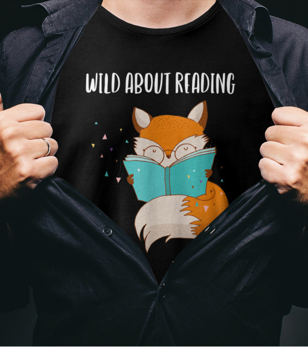 Wild About Reading Fox Holding A Blue Book T-Shirt