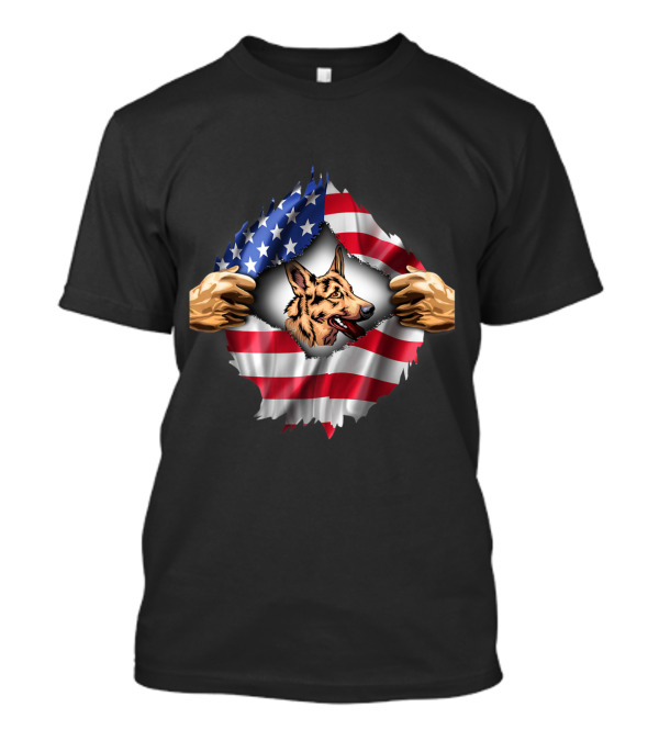 American Flag Ripped Open To Reveal German Shepherd Inside T-Shirt