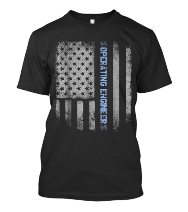 Operating Engineer Vertical Blue Line US Flag T-Shirt