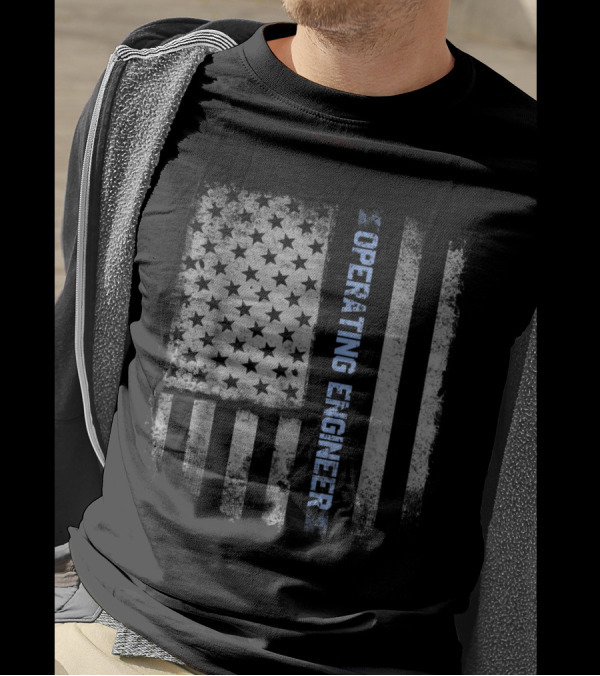 Operating Engineer Vertical Blue Line US Flag T-Shirt