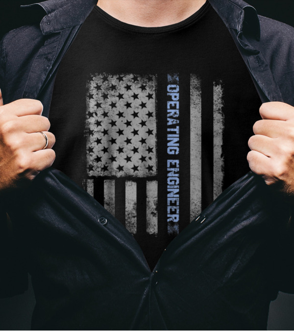 Operating Engineer Vertical Blue Line US Flag T-Shirt