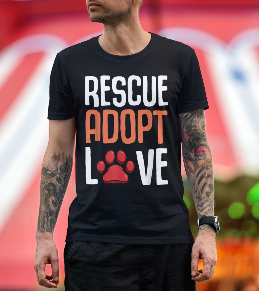 Rescue Adopt Love Cute Paw Print Dog Message T-Shirt