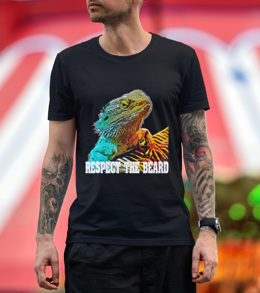 Respect The Beard Bearded Dragon Colorful Lizard T-Shirt