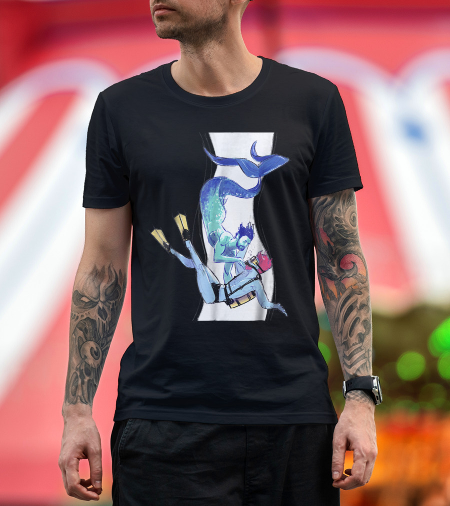 Merman Encounter with Bearded Diver Scuba Diving Adventure T-Shirt