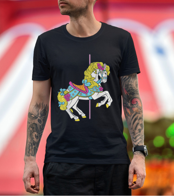 Premium T-Shirt: Merry Go Round Carousel Horse Pony with Flowers and Ribbons T-Shirt Merry Go Round Carousel Horse Pony with Flowers and Ribbons T-Shirt