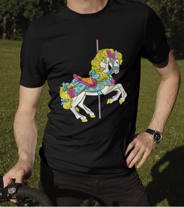 Merry Go Round Carousel Horse Pony With Flowers And Ribbons T-Shirt