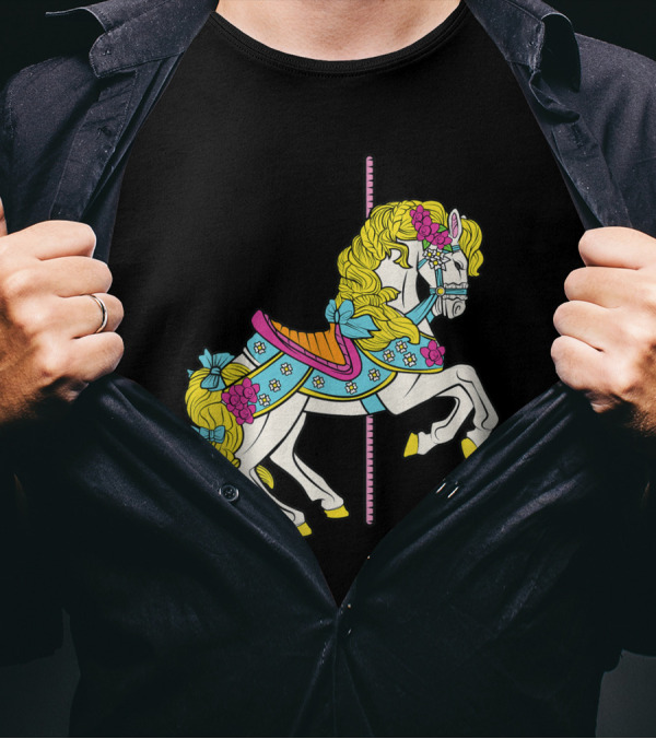 Merry Go Round Carousel Horse Pony With Flowers And Ribbons T-Shirt