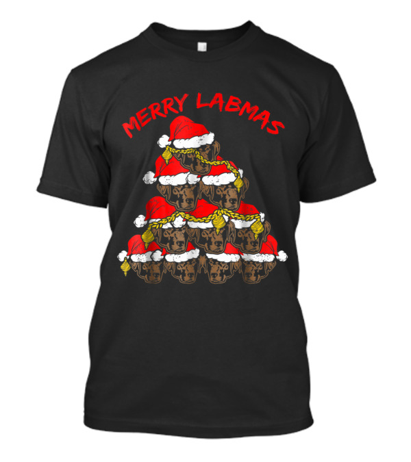 Merry Labmas Labrador Dog Christmas Santa Hats Pyramid Ugly Chris T-Shirt