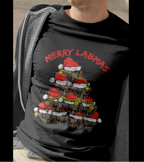 Merry Labmas Labrador Dog Christmas Santa Hats Pyramid Ugly Chris T-Shirt