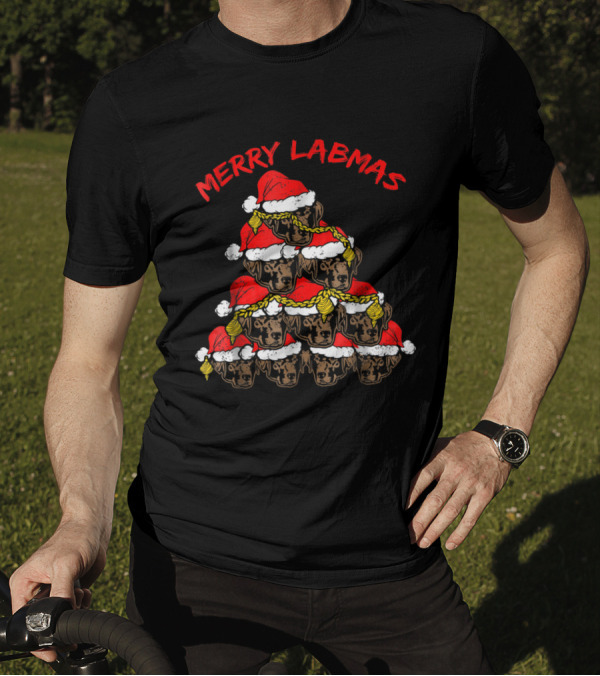 Merry Labmas Labrador Dog Christmas Santa Hats Pyramid Ugly Chris T-Shirt