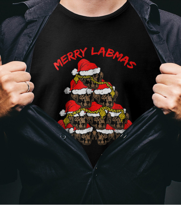 Merry Labmas Labrador Dog Christmas Santa Hats Pyramid Ugly Chris T-Shirt