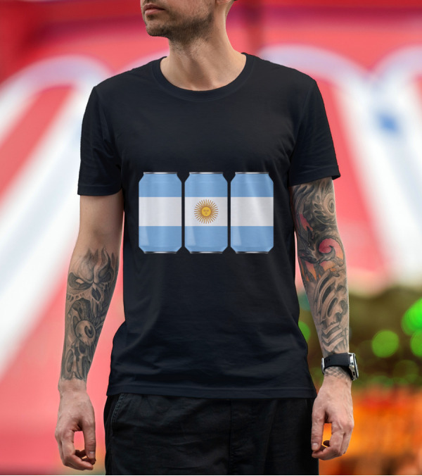 Premium T-Shirt: Argentina Flag Beer Cans with Sun of May T-Shirt Argentina Flag Beer Cans with Sun of May T-Shirt
