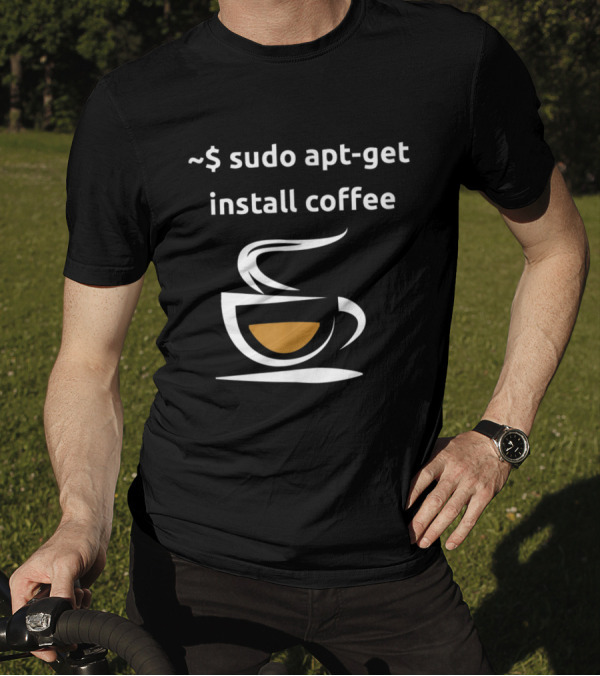 Sudo Apt-Get Install Coffee Command With Coffee Cup Icon Linux Humor T-Shirt