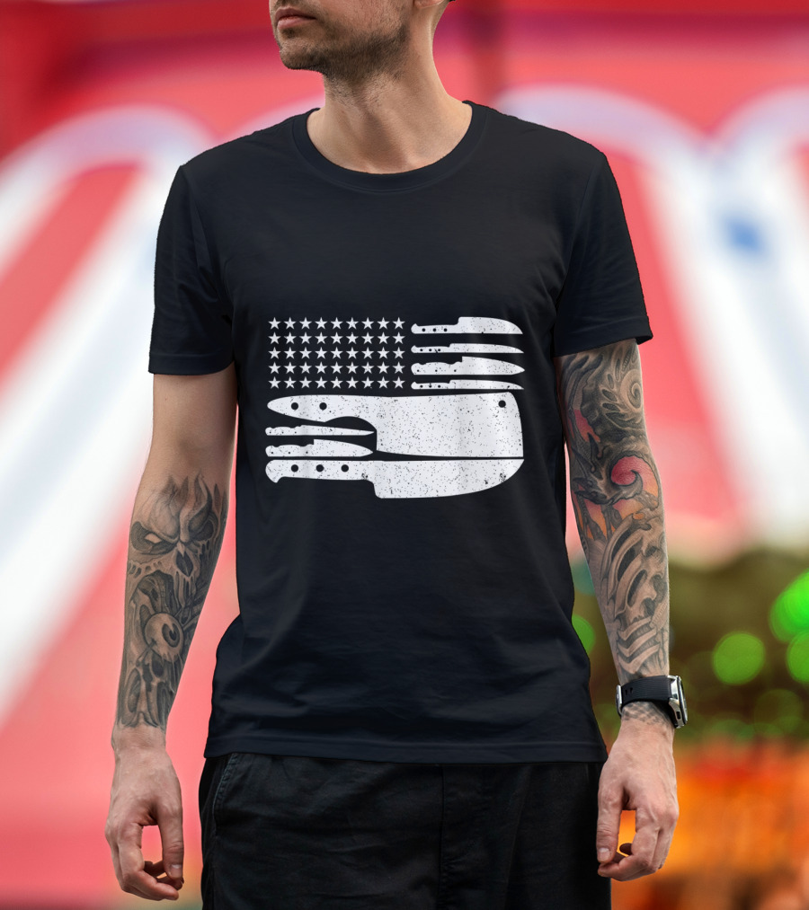 Stars and Knives Patriotic Chef American Flag T-Shirt