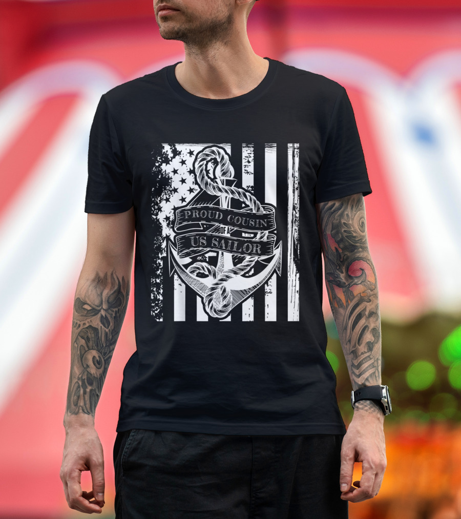 Proud Cousin of a US Sailor Anchor American Flag T-Shirt