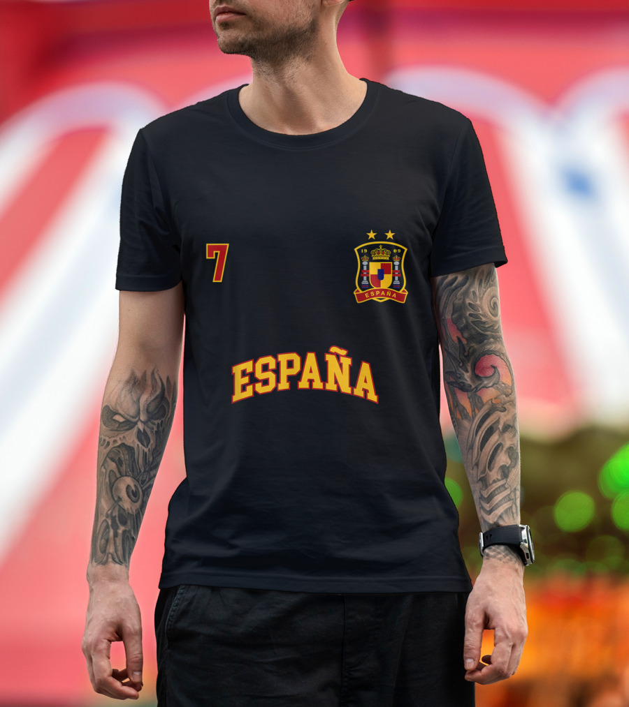 España Soccer Number 7 with Spanish Flag Emblem and Stars T-Shirt